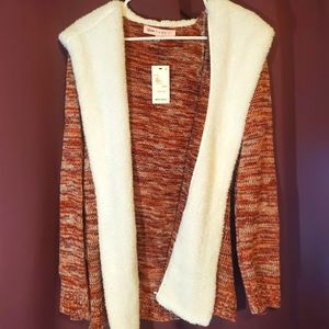 Fur lined Hooded Cardigan, Fame, Red, L